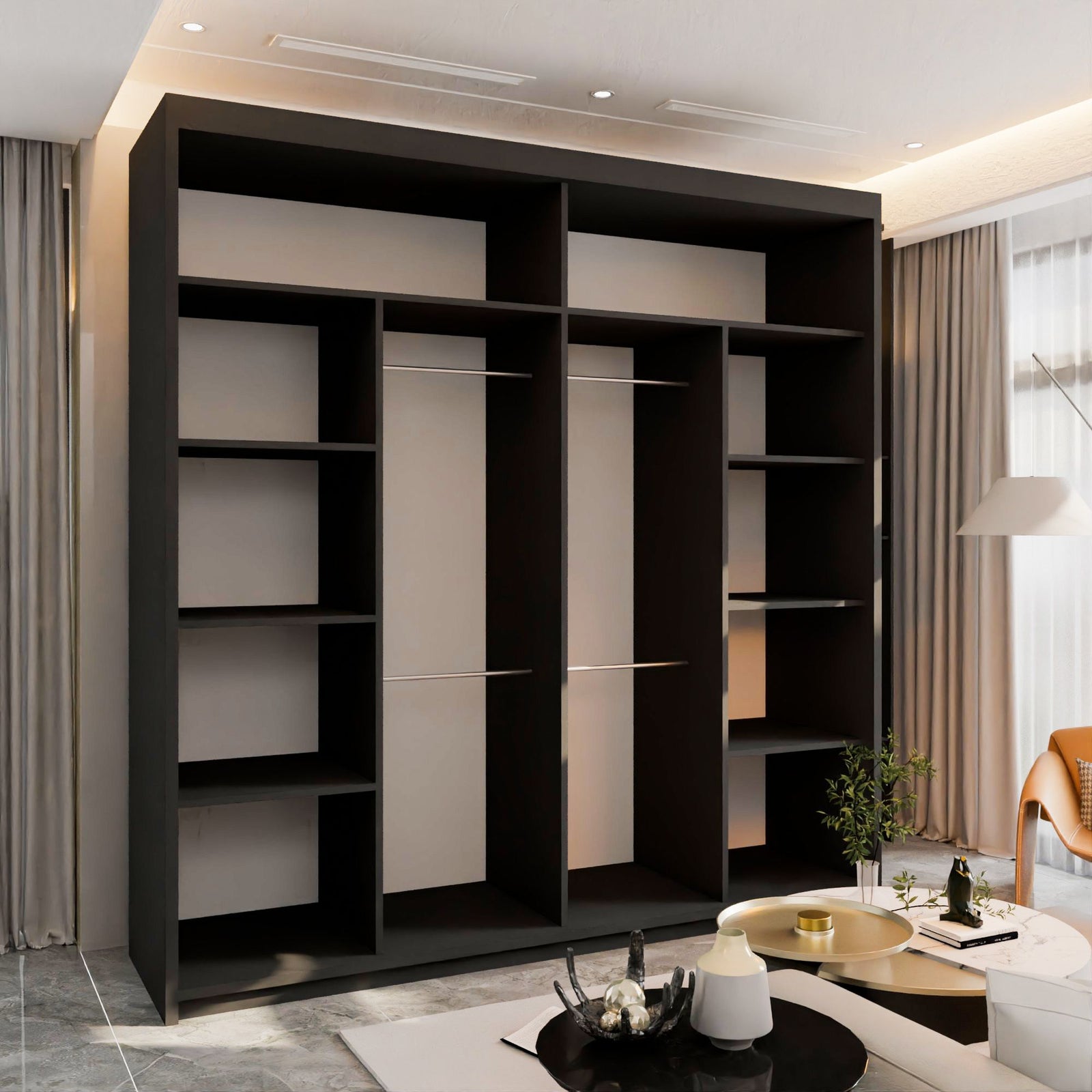 CHOICEWARDROBE Ronni Sliding Mirror Door Wardrobe W203cm x H217cm in Black – image 3