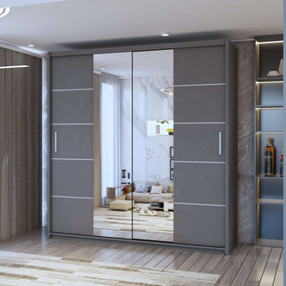 CHOICEWARDROBE Eden Double Mirror Sliding Door Wardrobe 203cm X 217cm in Grey – image 1