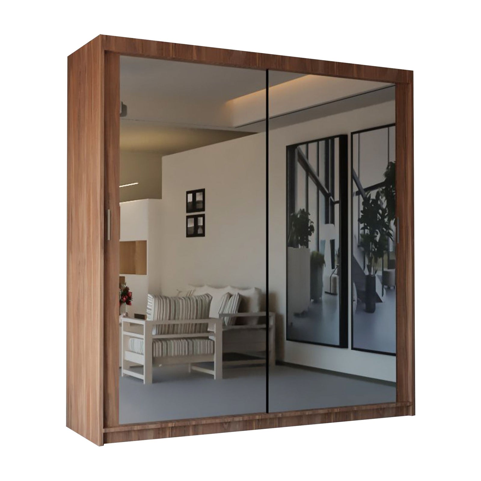 CHOICEWARDROBE Modern Double Sliding Door Wardrobe 203cm X 217cm in Walnut – image 2