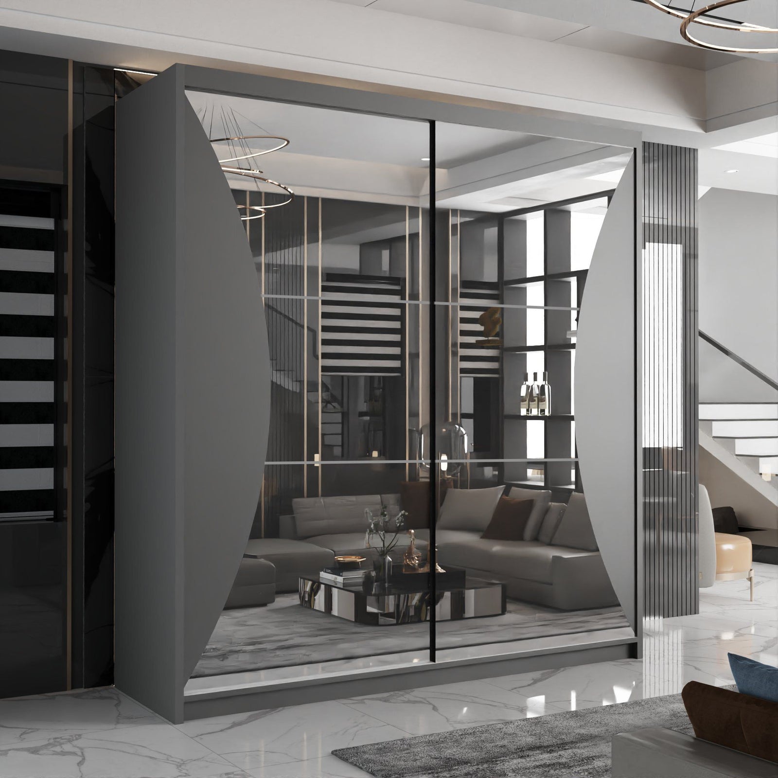 CHOICEWARDROBE Modern Sliding Wardrobe with LED Light W203cm x H217cm x D62cm in Grey – image 1