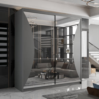 CHOICEWARDROBE Modern Sliding Wardrobe with LED Light W203cm x H217cm x D62cm in Grey – image 1