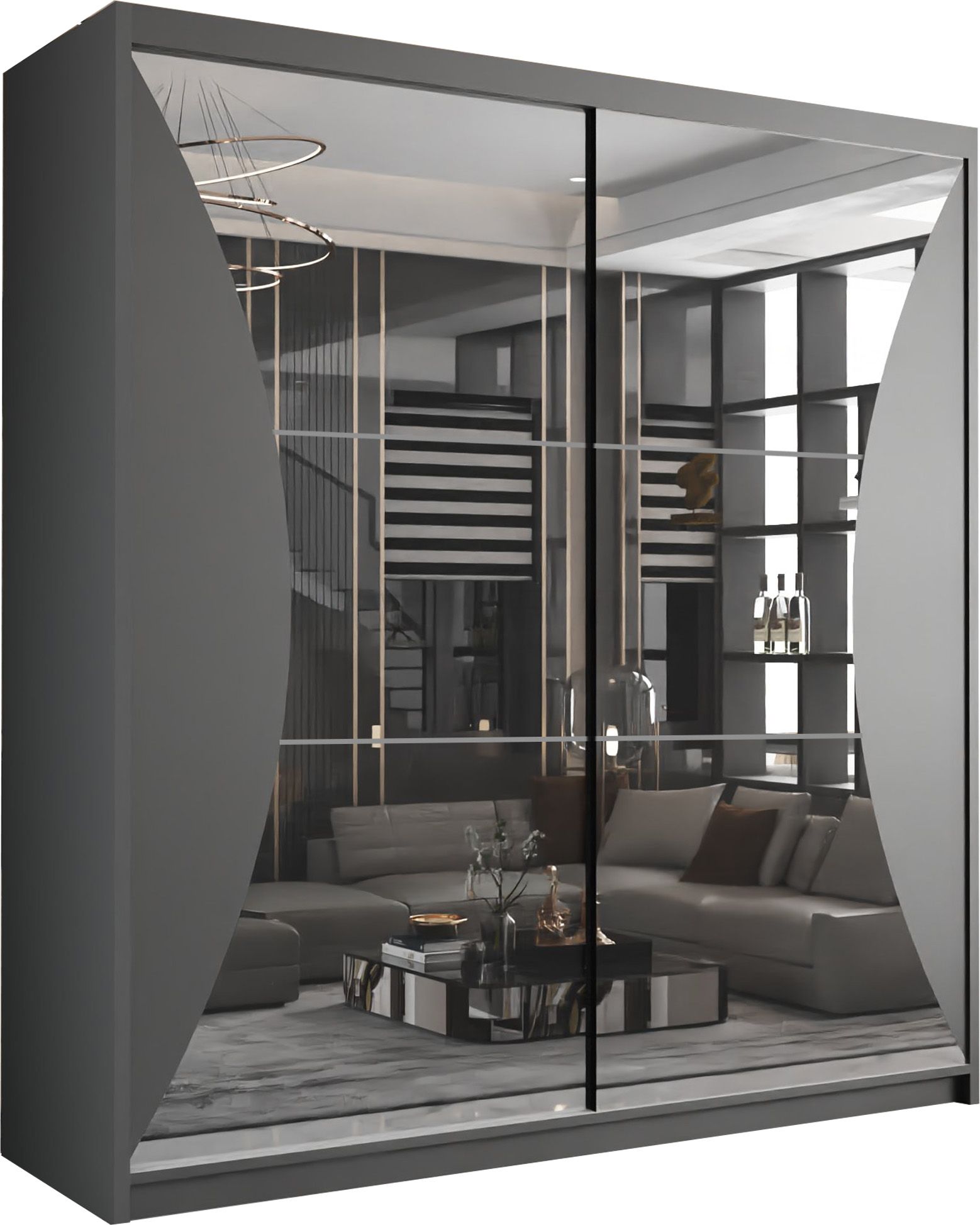 CHOICEWARDROBE Modern Sliding Wardrobe with LED Light W203cm x H217cm x D62cm in Grey – image 2
