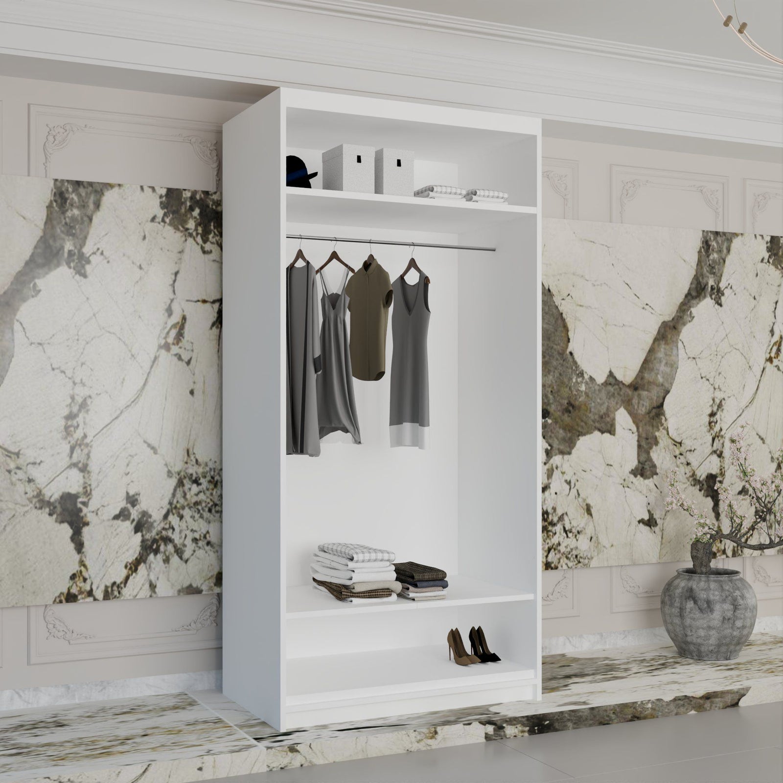 CHOICEWARDROBE Double Mirror Sliding Wardrobe With LED Light W90cm x H200cm x D62cm in White – image 2