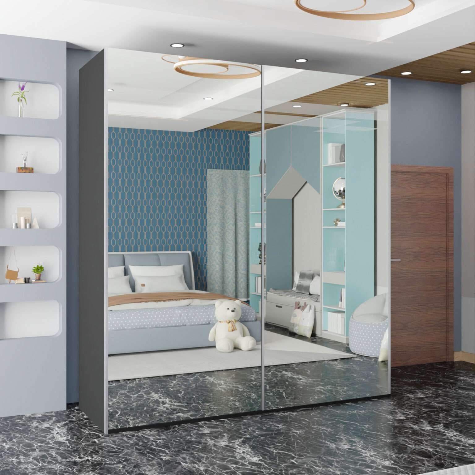 CHOICEWARDROBE Modern Double Door Sliding Wardrobe W150cm x H217cm x D62cm in Grey – image 1