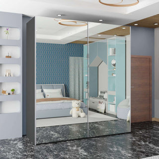 CHOICEWARDROBE Modern Double Door Sliding Wardrobe W150cm x H217cm x D62cm in Grey – image 1