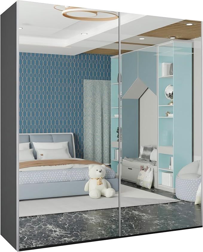 CHOICEWARDROBE Modern Double Door Sliding Wardrobe W150cm x H217cm x D62cm in Grey – image 2