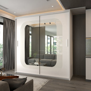 CHOICEWARDROBE Modern Double Door Sliding Wardrobe With LED Light W203cm x H217cm in White – image 1