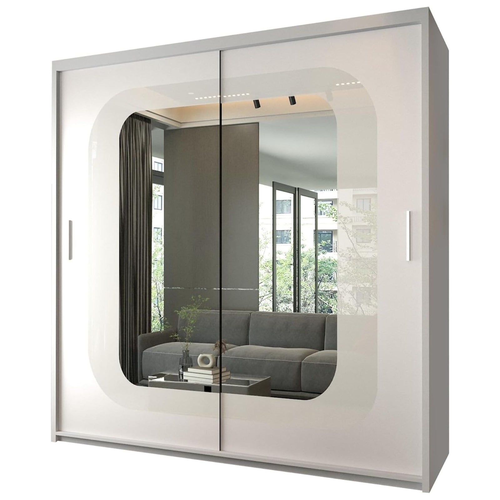 CHOICEWARDROBE Modern Double Door Sliding Wardrobe With LED Light W203cm x H217cm in White – image 2