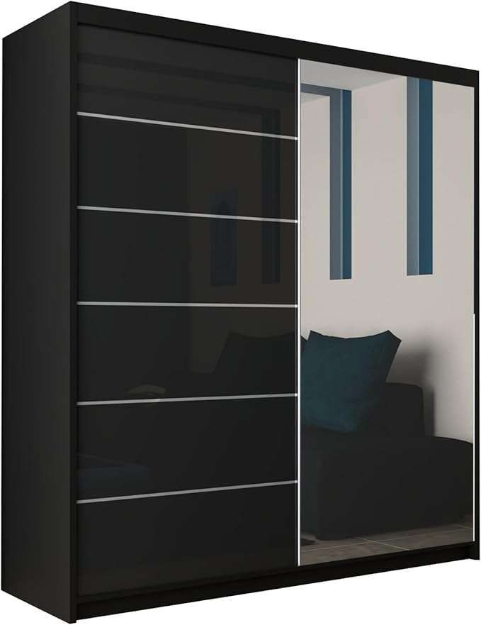 CHOICEWARDROBE High Gloss Double Sliding Wardrobe with LED Light W 200 x H 217 x D 62 in Black – image 2