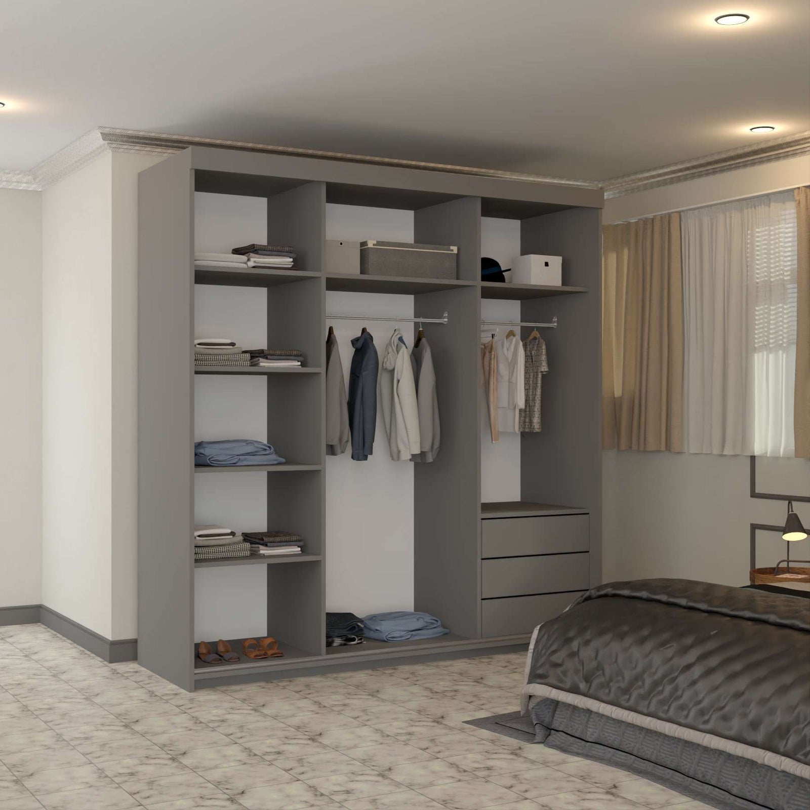 CHOICEWARDROBE Full Mirror Sliding Wardrobe with Modern & Spacious Storage W203cm in Grey – image 2