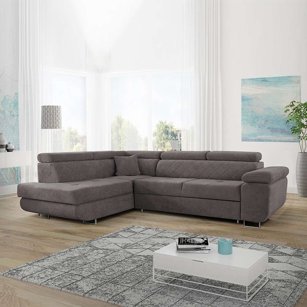 CHOICEWARDROBE Modern Plush Velvet Corner Sofa Convertible to Bed - Left Corner in Grey – image 1