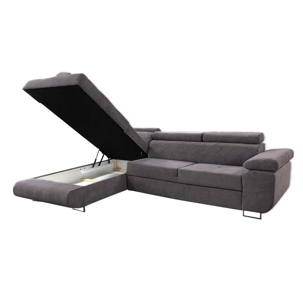 CHOICEWARDROBE Modern Plush Velvet Corner Sofa Convertible to Bed - Left Corner in Grey – image 2