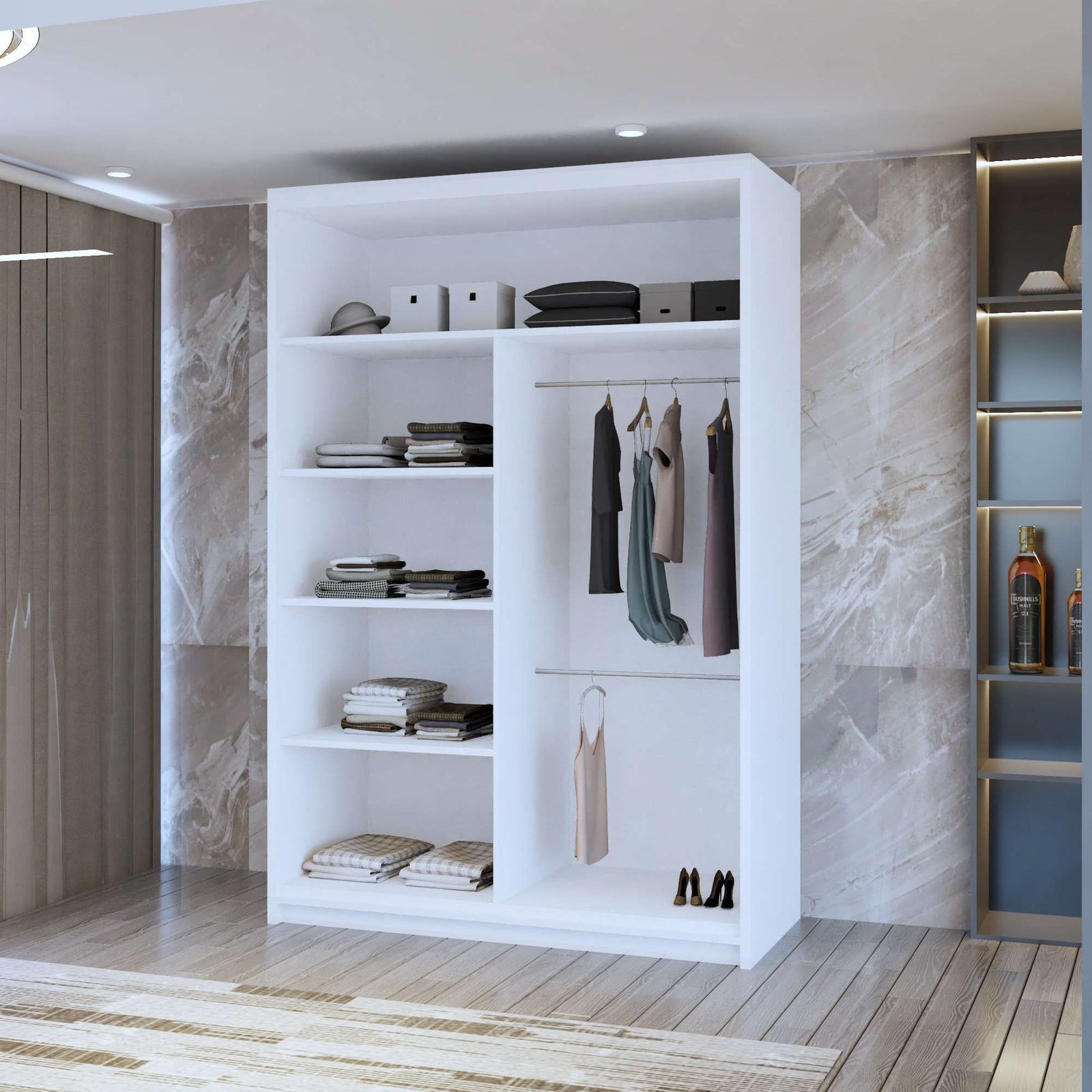 CHOICEWARDROBE Eden Double Mirror Sliding Door Wardrobe 120cm X 217cm in White – image 3