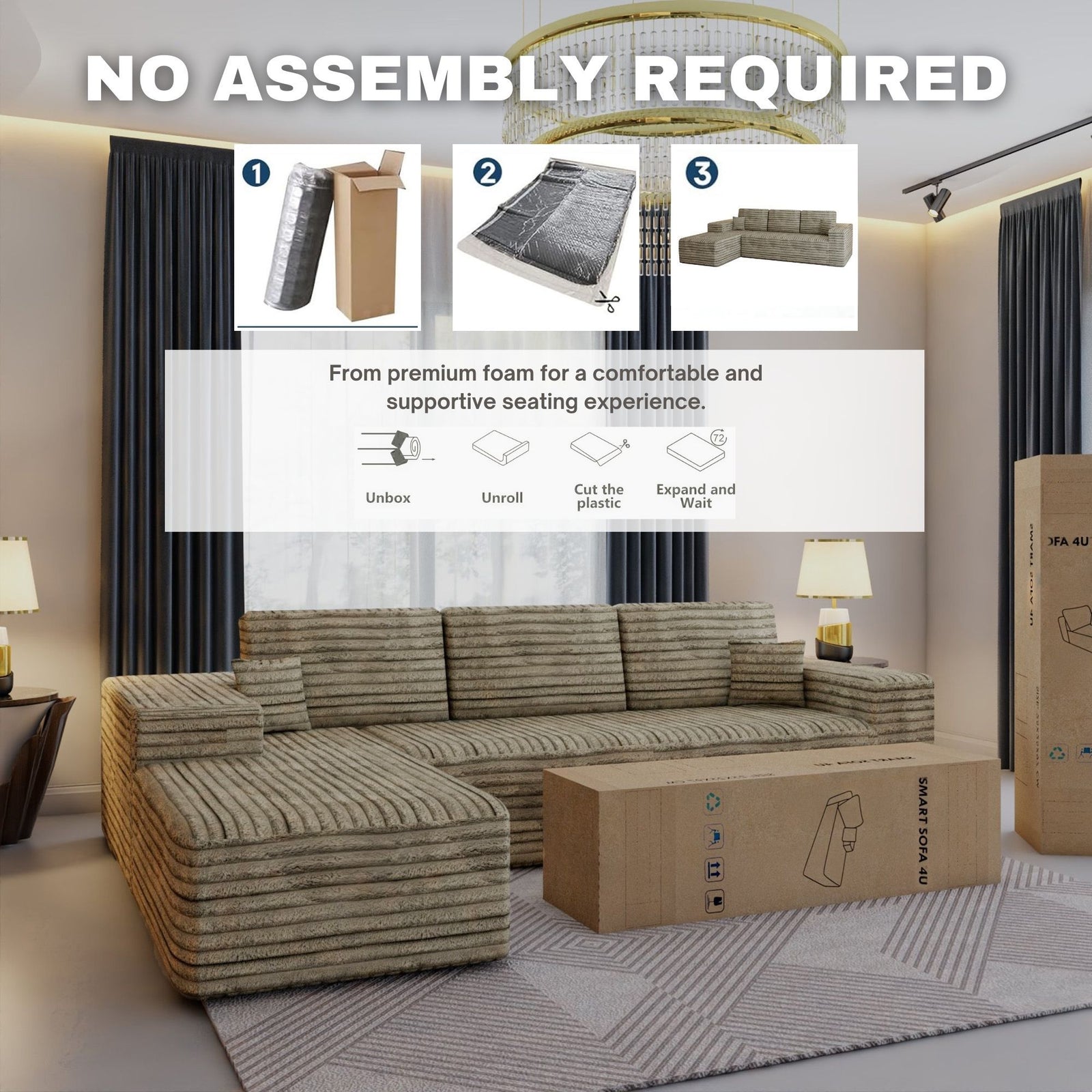CHOICEWARDROBE Smart Left Corner Sofa – No Assembly Required in Brown – image 1