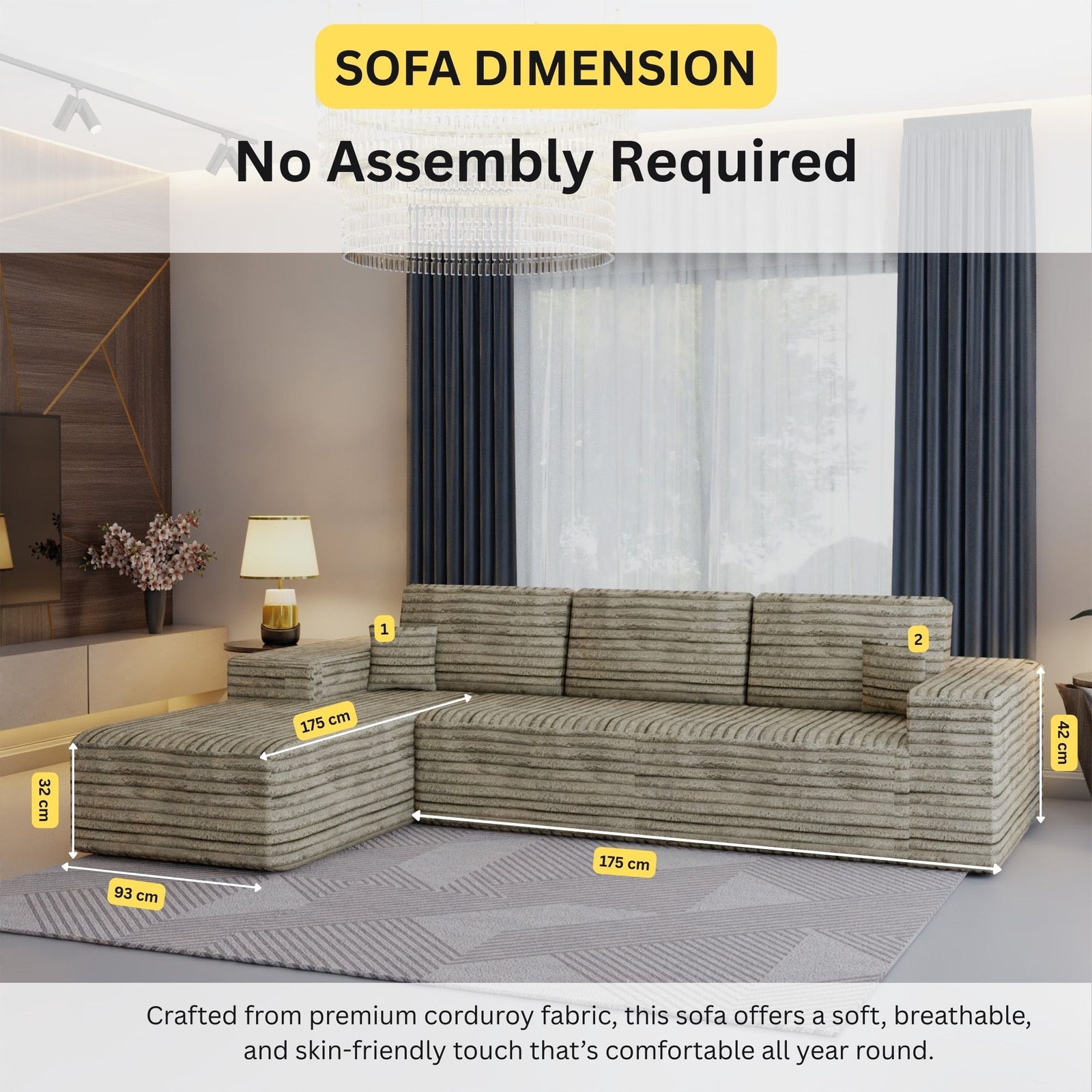 CHOICEWARDROBE Smart Left Corner Sofa – No Assembly Required in Brown – image 3