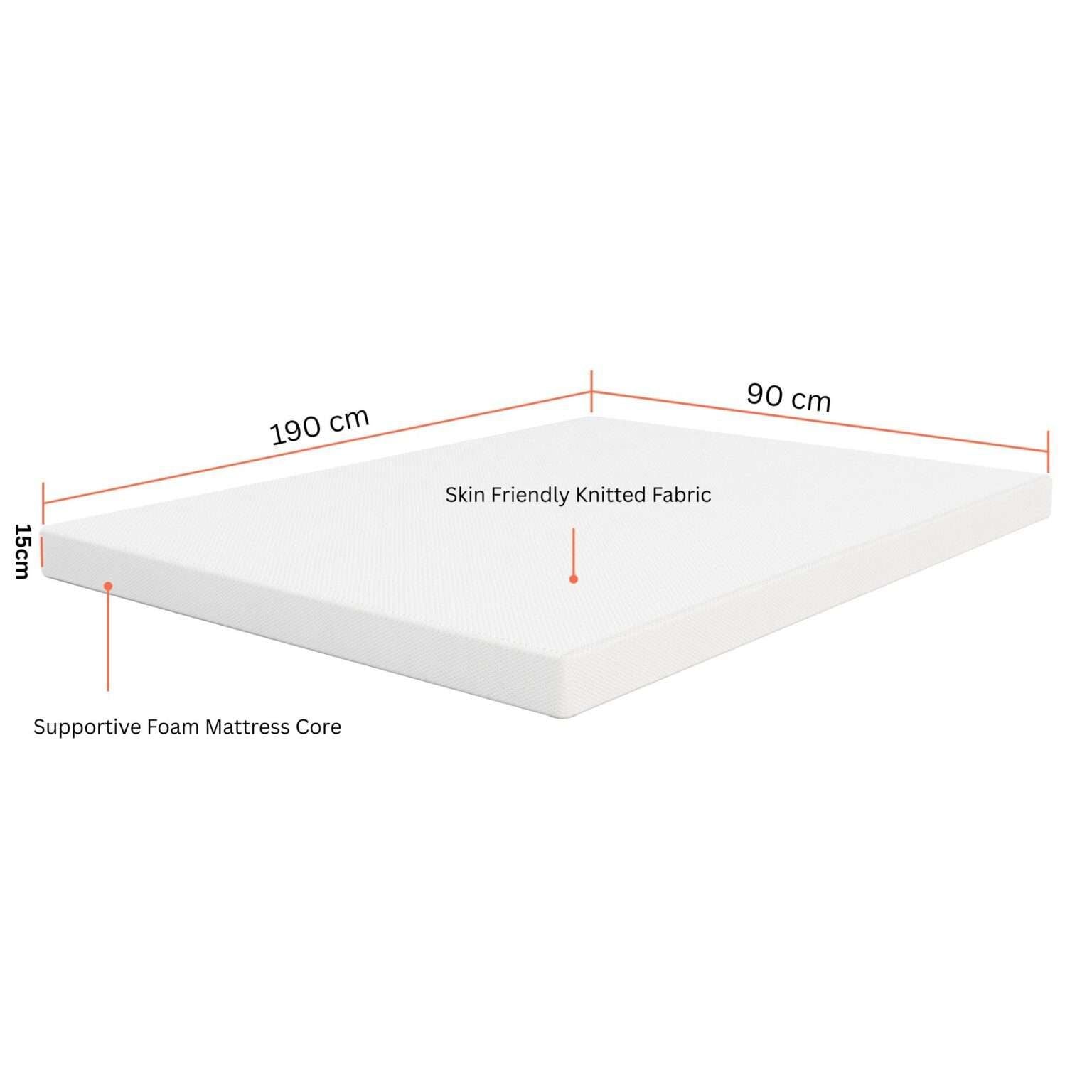 CHOICEWARDROBE High Density Hard Foam Mattress - Single 90cmx190cm in White – image 8