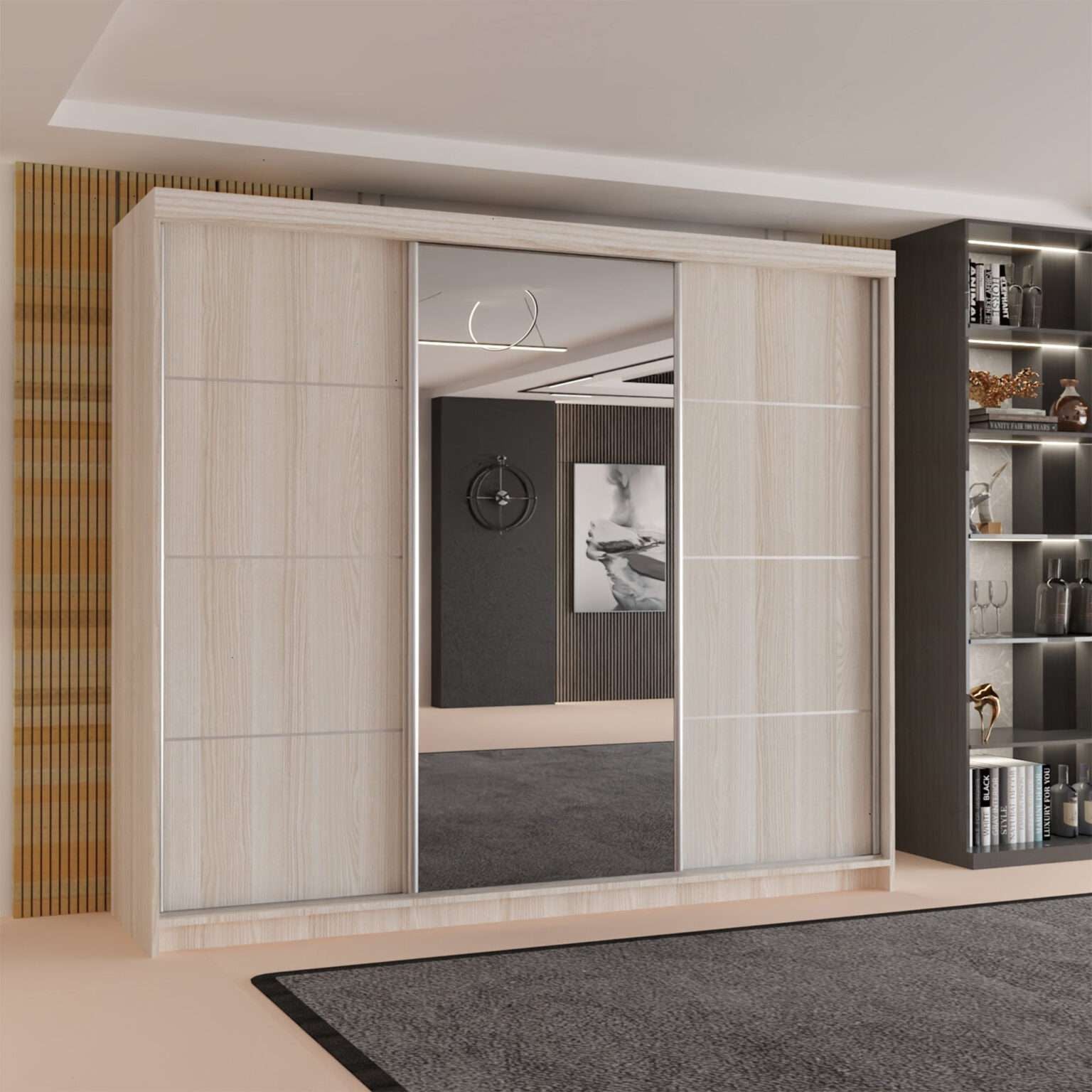 CHOICEWARDROBE Modern 3 Door Sliding Wardrobe-Bedroom cabinet 250cm x 217cm in Light Oak – image 1