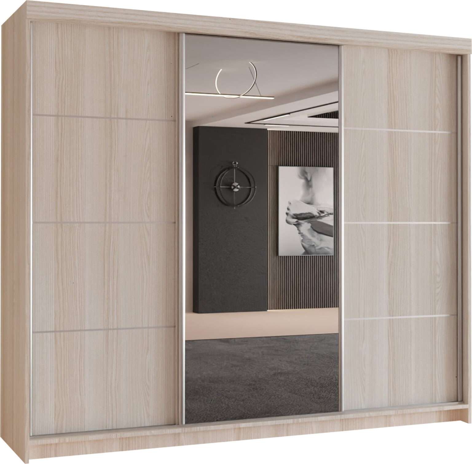 CHOICEWARDROBE Modern 3 Door Sliding Wardrobe-Bedroom cabinet 250cm x 217cm in Light Oak – image 2