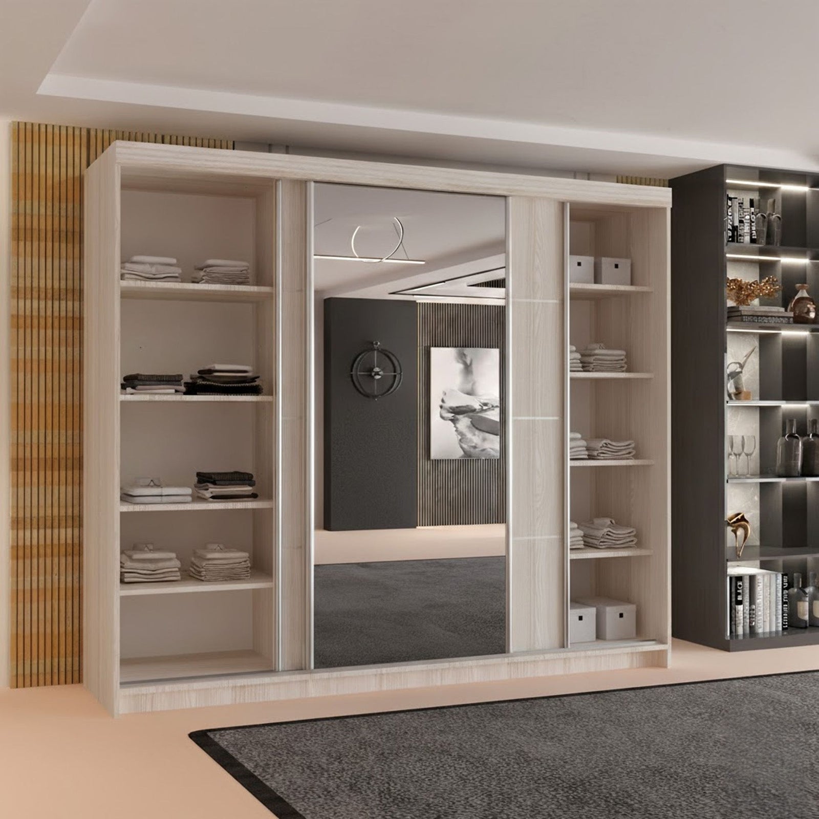CHOICEWARDROBE Modern 3 Door Sliding Wardrobe-Bedroom cabinet 250cm x 217cm in Light Oak – image 3