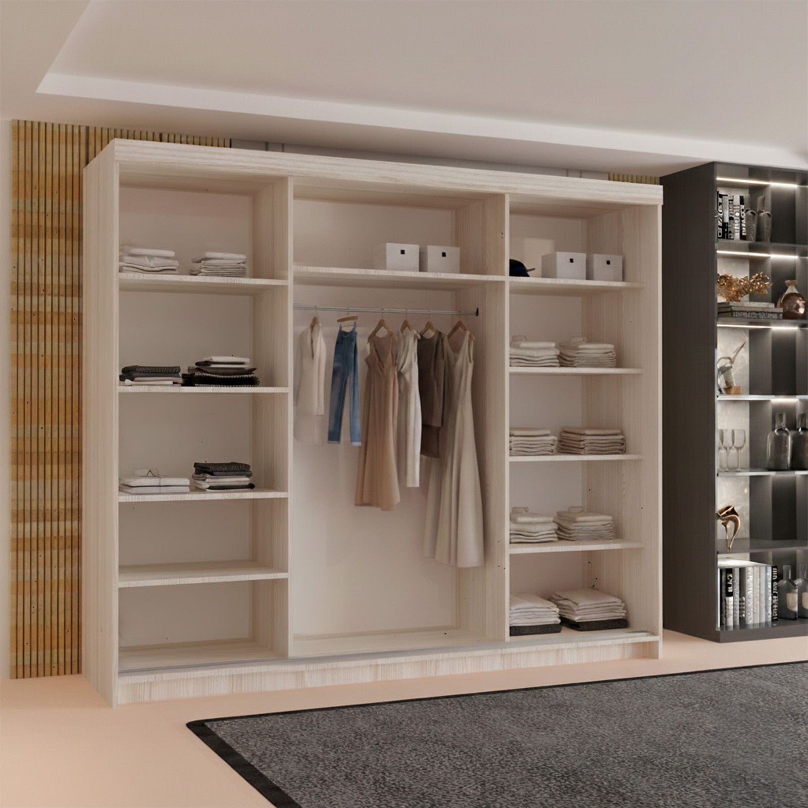 CHOICEWARDROBE Modern 3 Door Sliding Wardrobe-Bedroom cabinet 250cm x 217cm in Light Oak – image 4