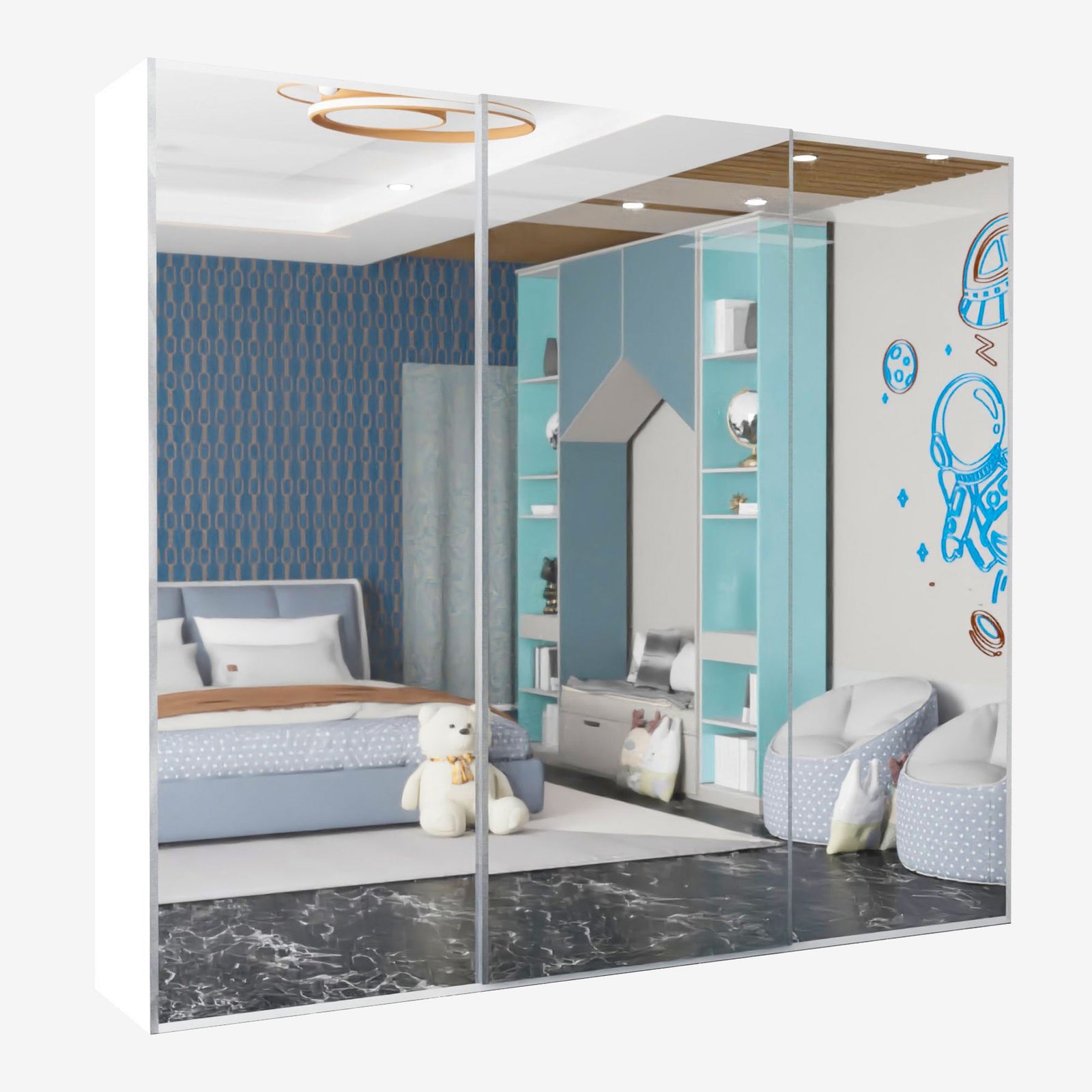 CHOICEWARDROBE Full Mirror Double/Triple Mirror Wardrobe 250cm X 217cm in White – image 2
