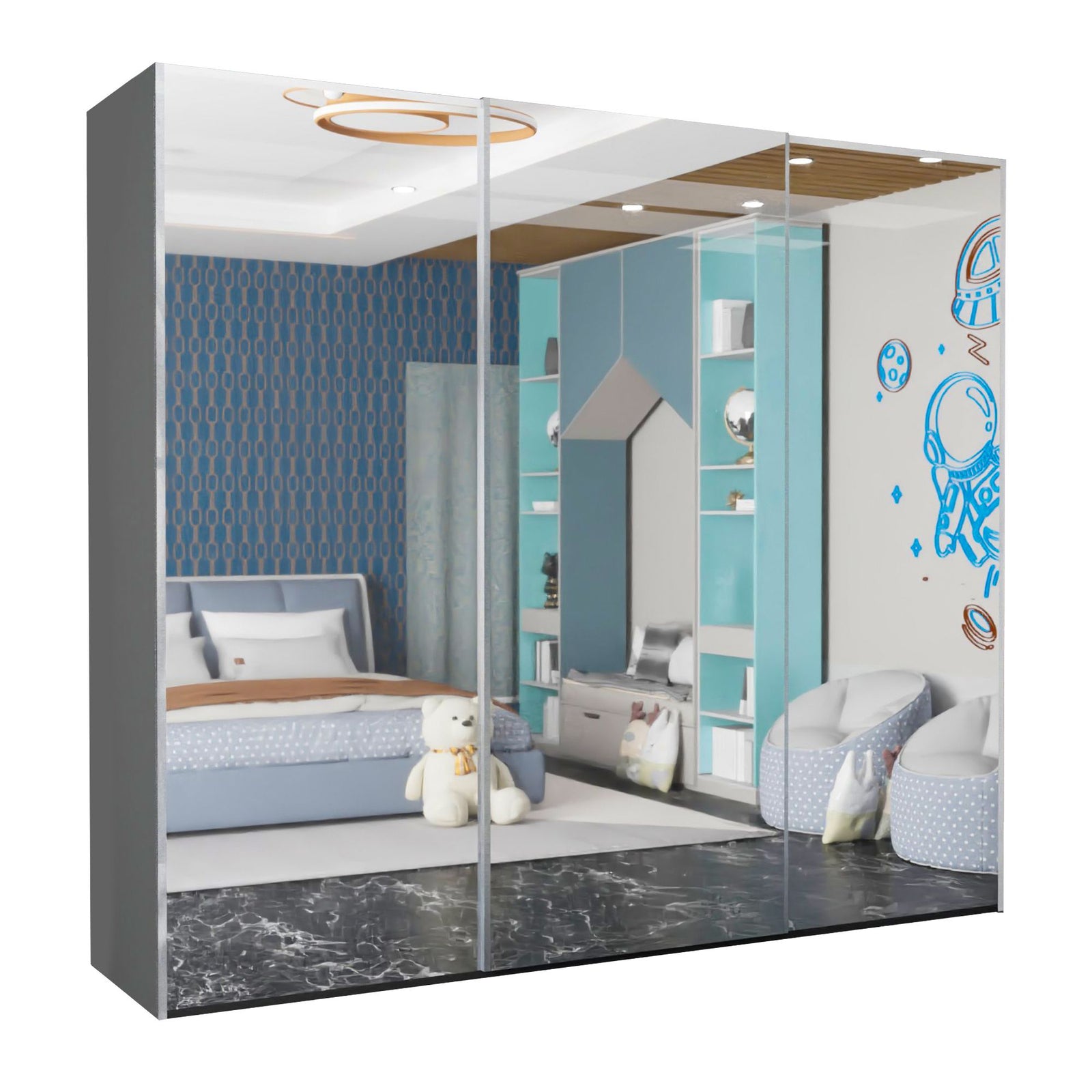 CHOICEWARDROBE Full Mirror Double/Triple Mirror Wardrobe 250cm X 217cm in Grey – image 2