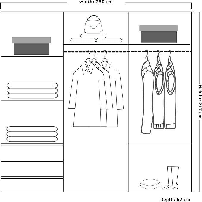 CHOICEWARDROBE Full Mirror Double/Triple Mirror Wardrobe 250cm X 217cm in Grey – image 3