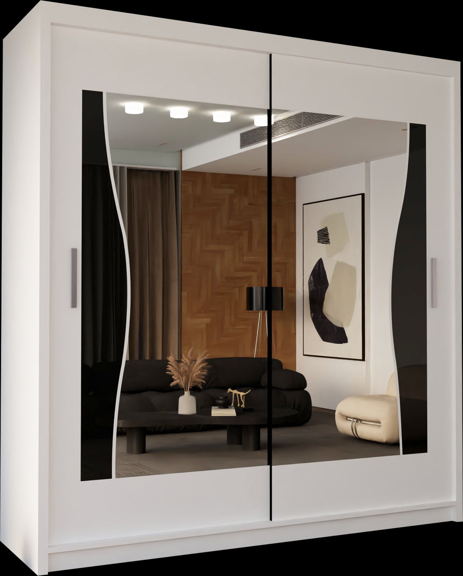 CHOICEWARDROBE Curved Mirror Sliding Door Wardrobe 203cm X 217cm in White – image 2