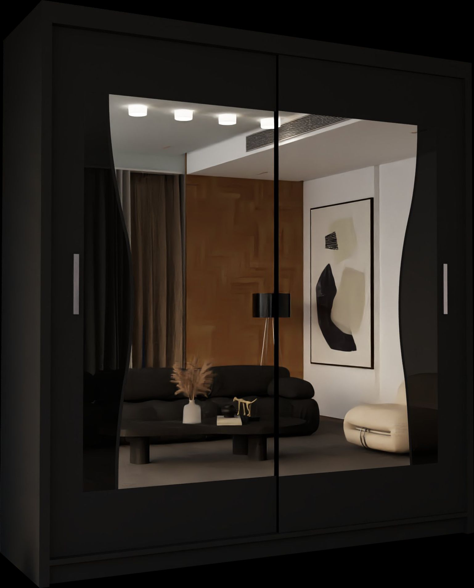 CHOICEWARDROBE Curved Mirror Sliding Door Wardrobe 150cm X 217cm in Black – image 2