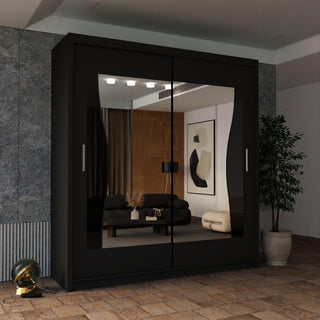 CHOICEWARDROBE Curved Mirror Sliding Door Wardrobe 203cm X 217cm in Black – image 1