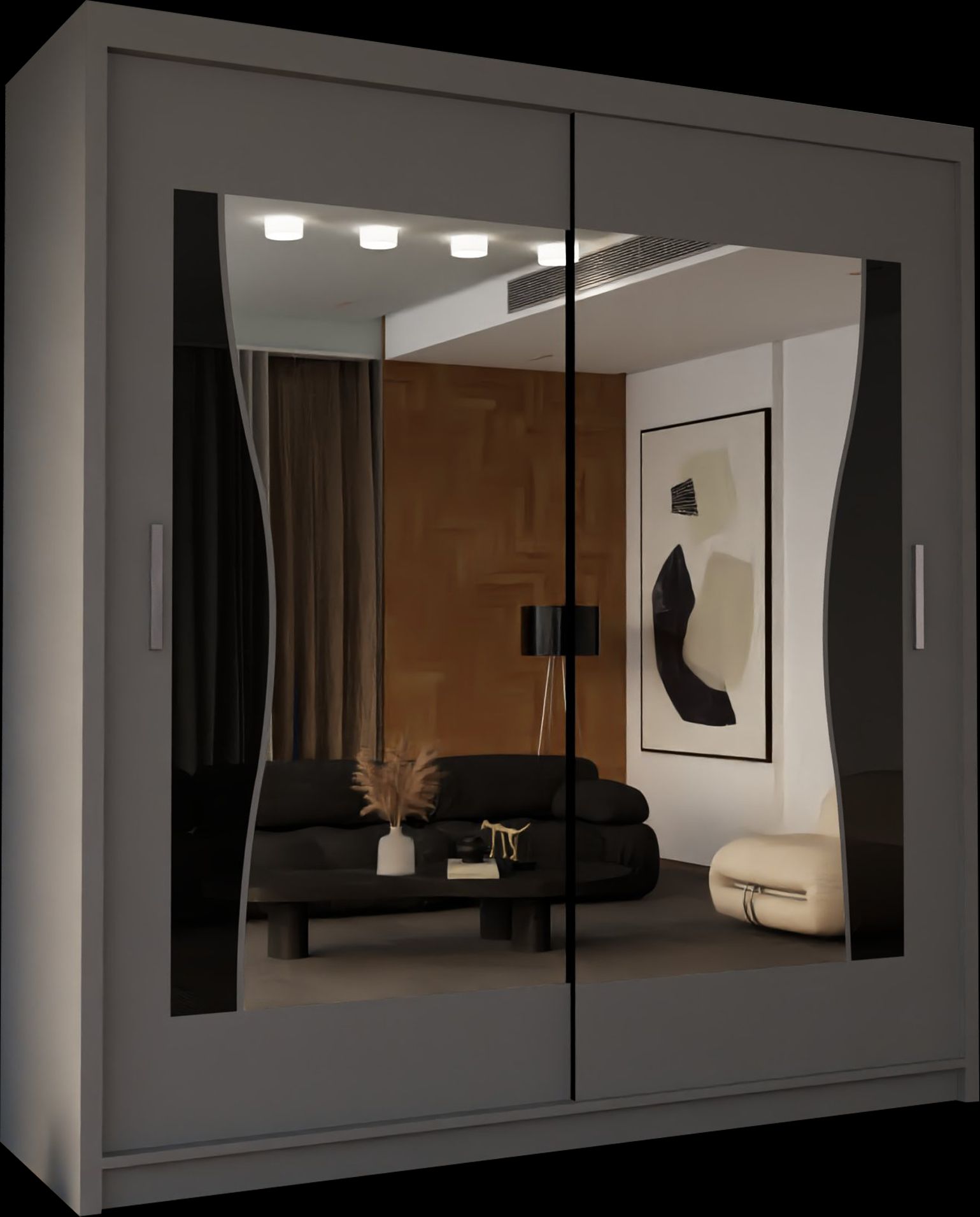 CHOICEWARDROBE Curved Mirror Sliding Door Wardrobe 203cm X 217cm in Grey – image 2