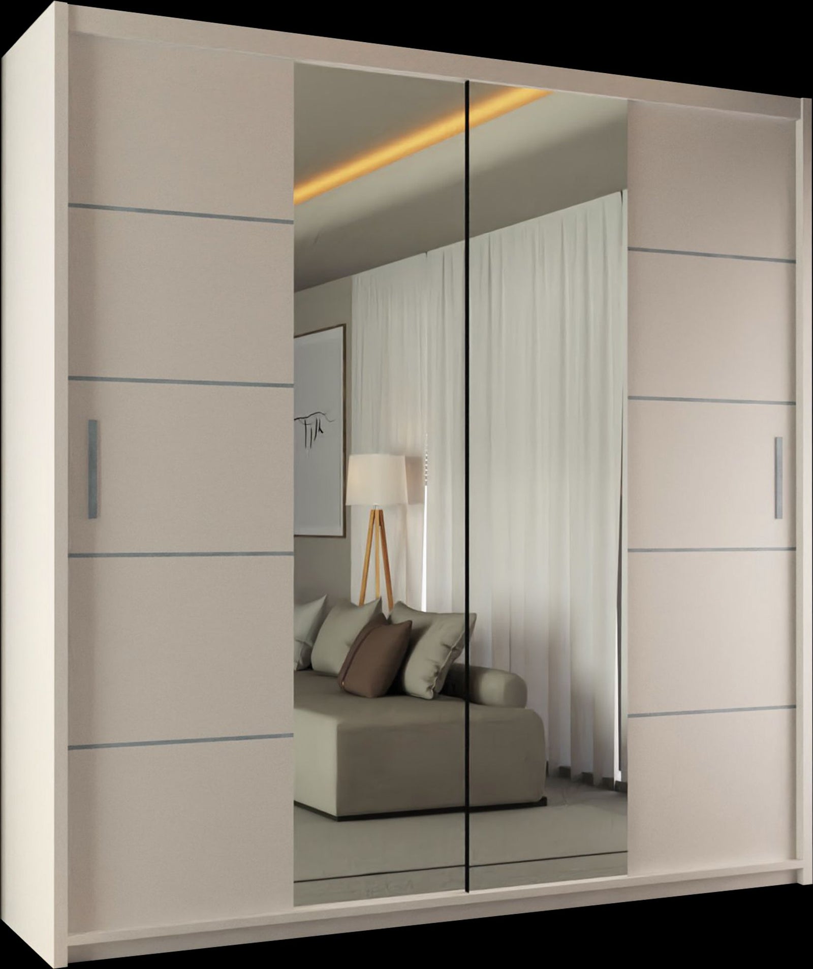 CHOICEWARDROBE Ribon Sliding Mirror Door Wardrobe 120cm X 217cm in White – image 2