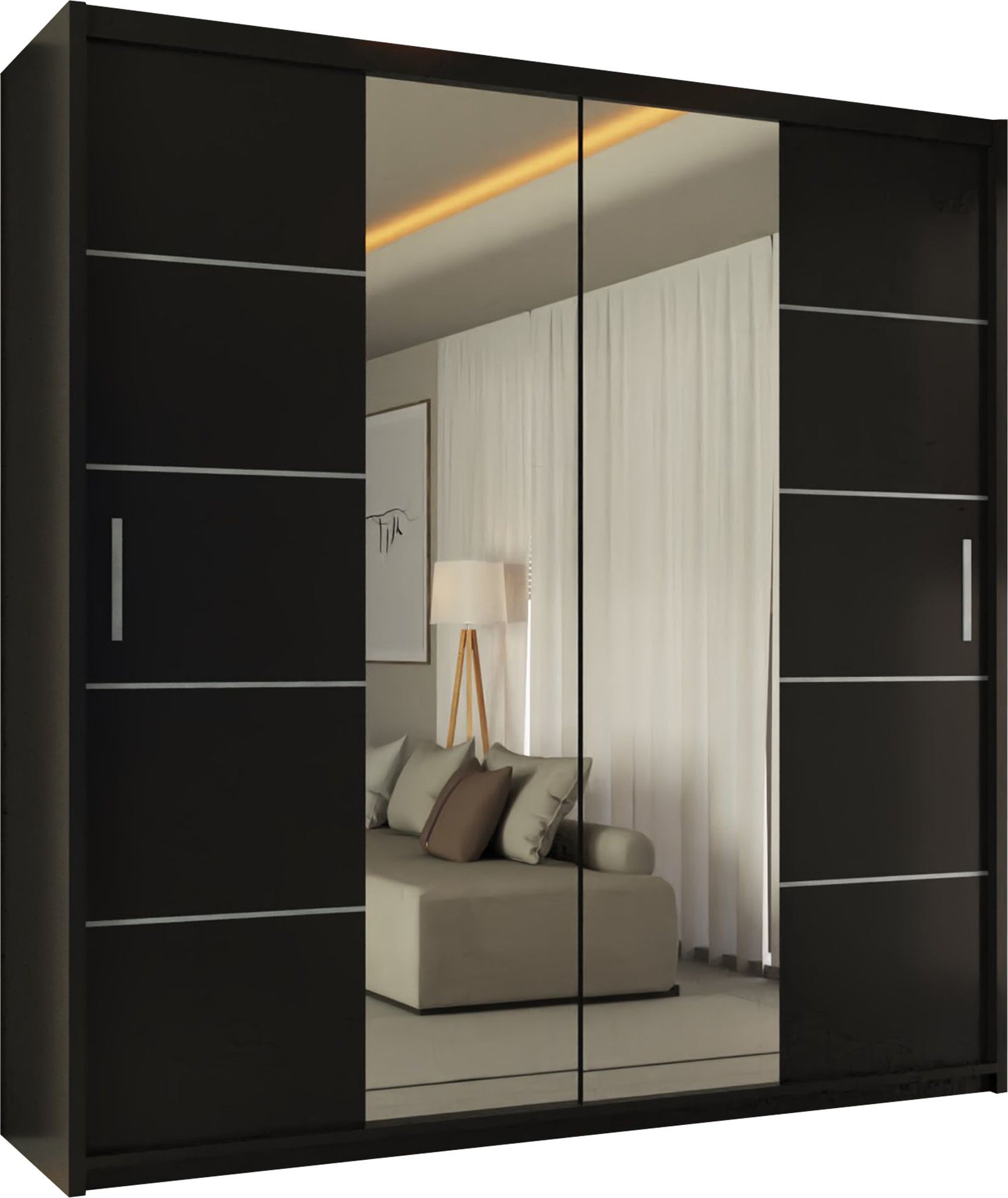CHOICEWARDROBE Ribon Sliding Mirror Door Wardrobe 203cm X 217cm in Black – image 2