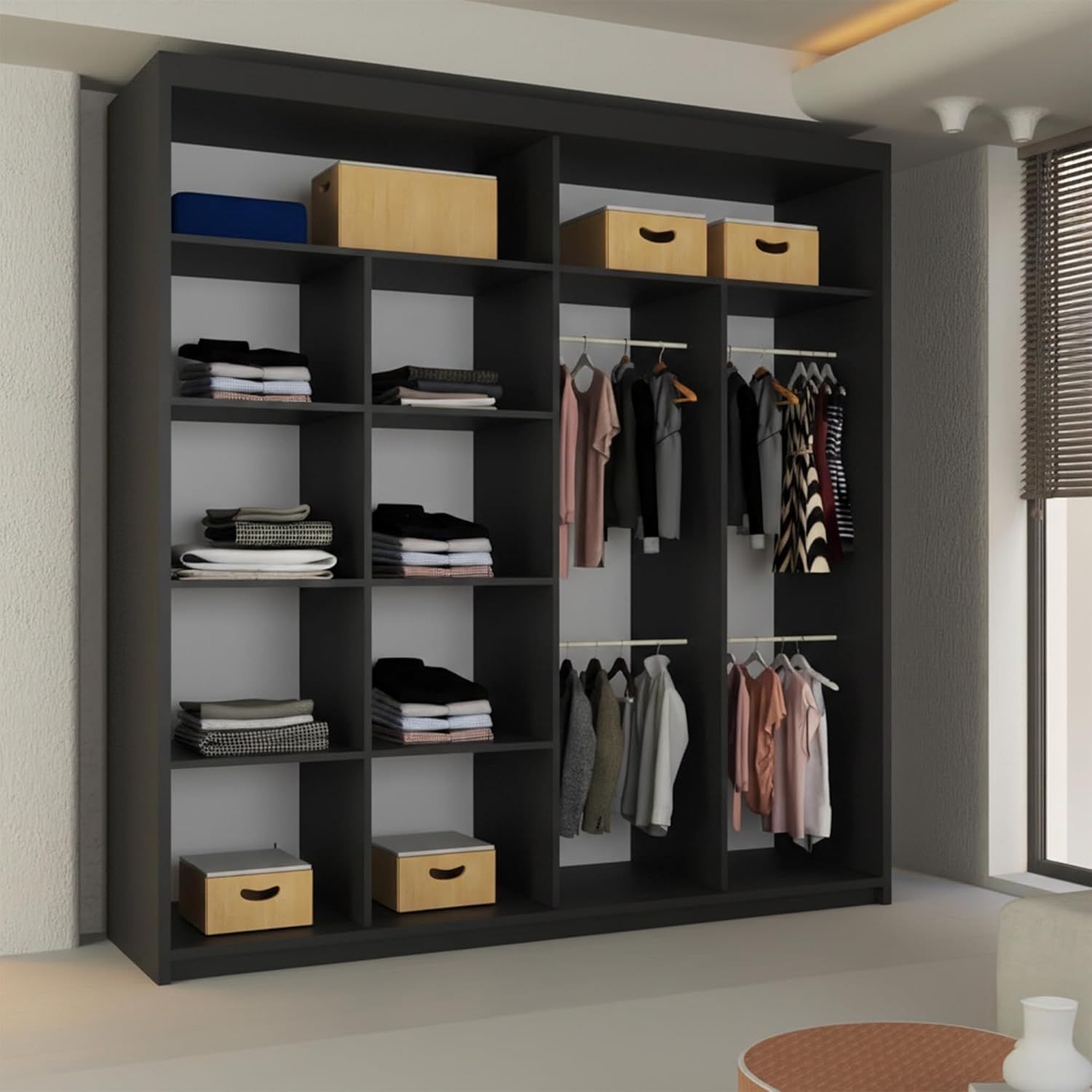CHOICEWARDROBE Ribon Sliding Mirror Door Wardrobe 203cm X 217cm in Black – image 4