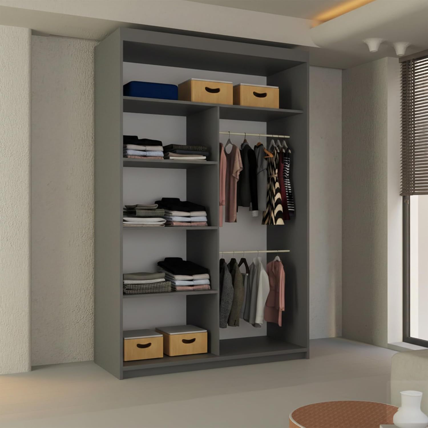CHOICEWARDROBE Ribon Sliding Mirror Door Wardrobe 120cm X 217cm in Grey – image 4