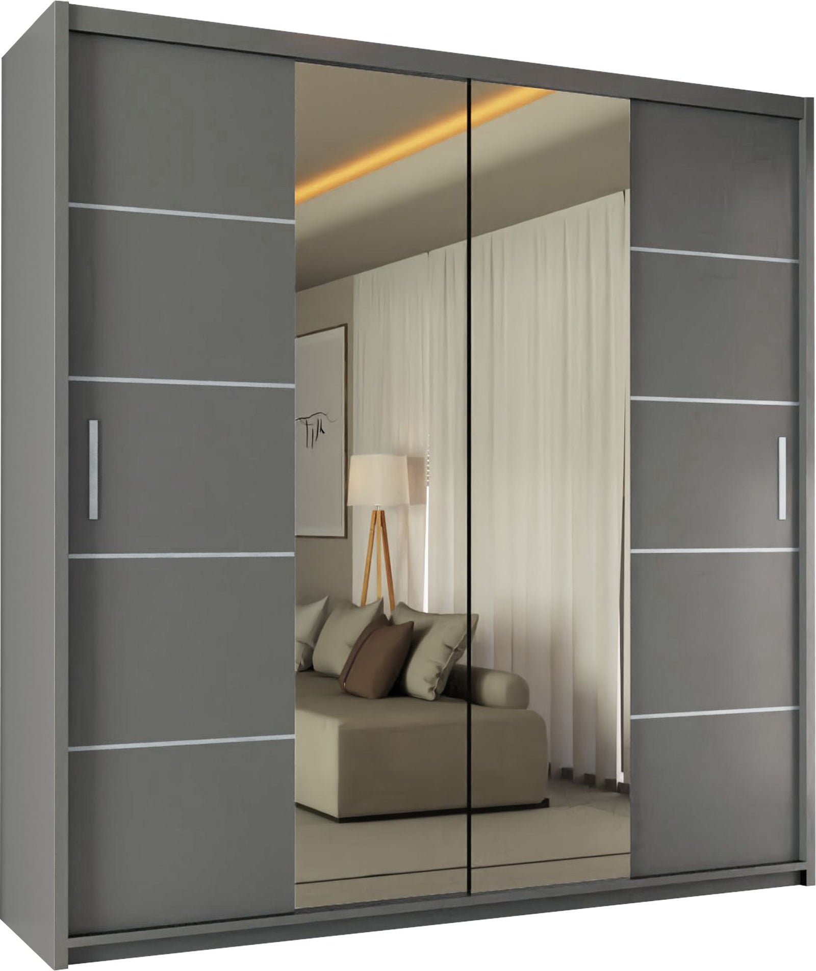 CHOICEWARDROBE Ribon Sliding Mirror Door Wardrobe 150cm X 217cm in Grey – image 2