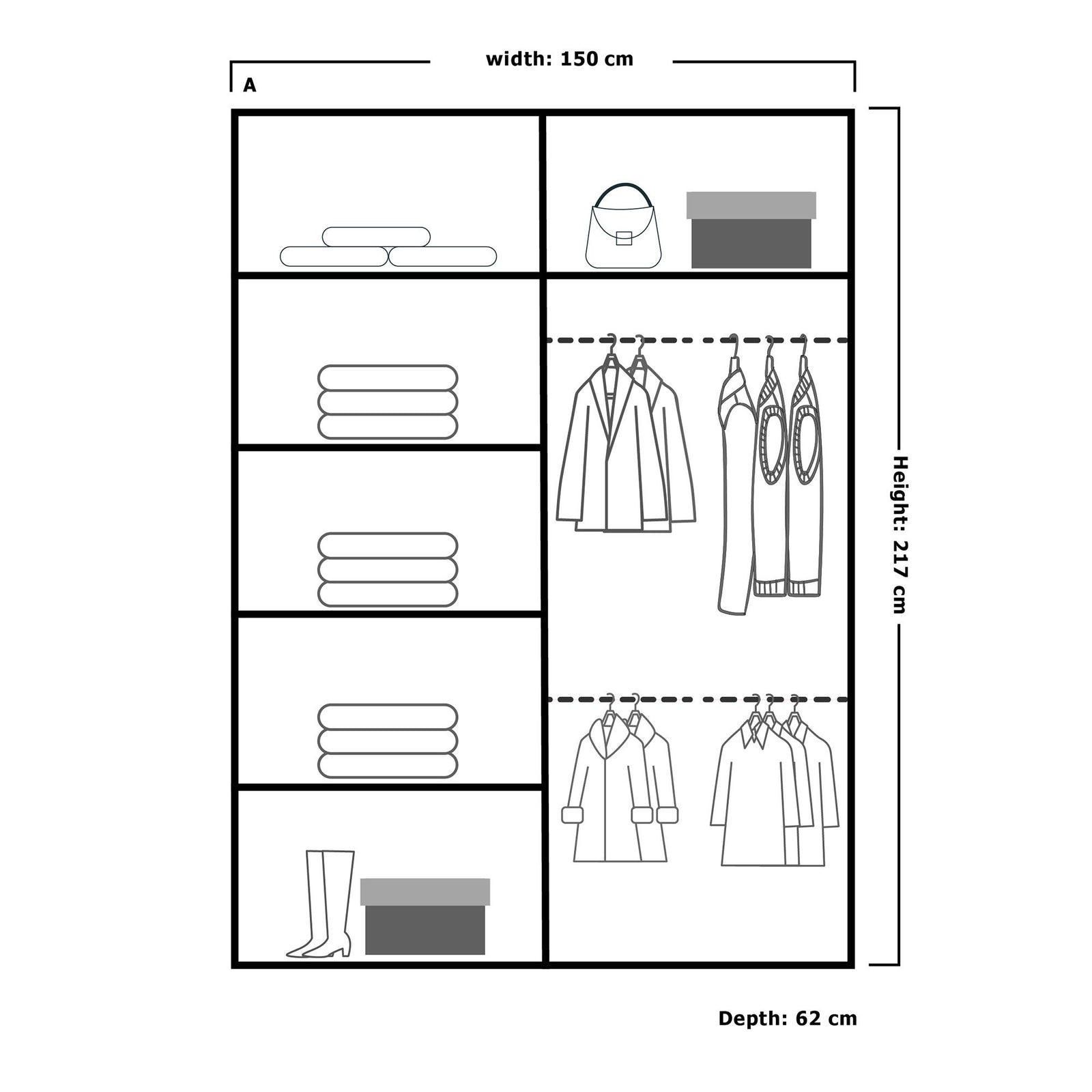 CHOICEWARDROBE Ribon Sliding Mirror Door Wardrobe 150cm X 217cm in Grey – image 3