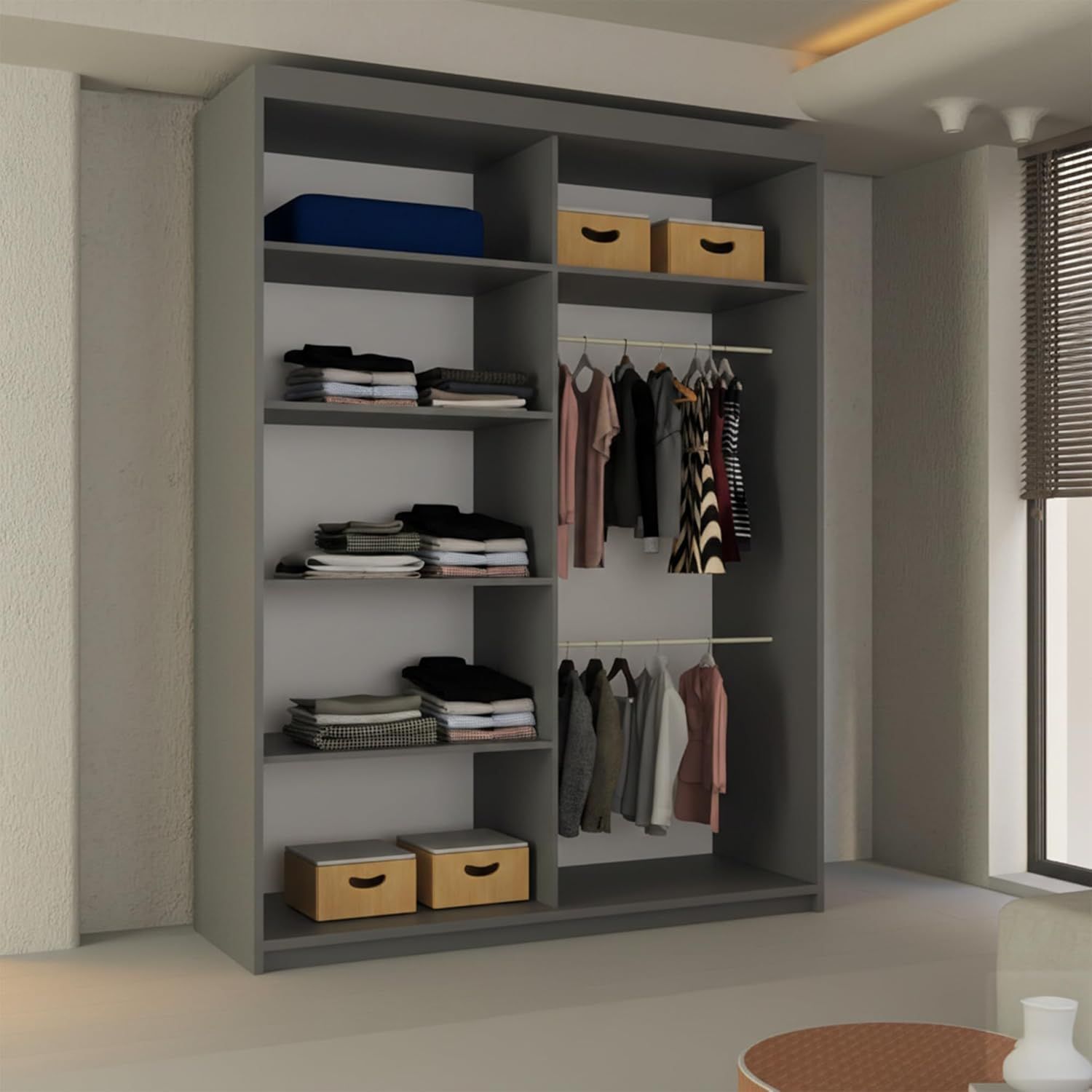 CHOICEWARDROBE Ribon Sliding Mirror Door Wardrobe 150cm X 217cm in Grey – image 4