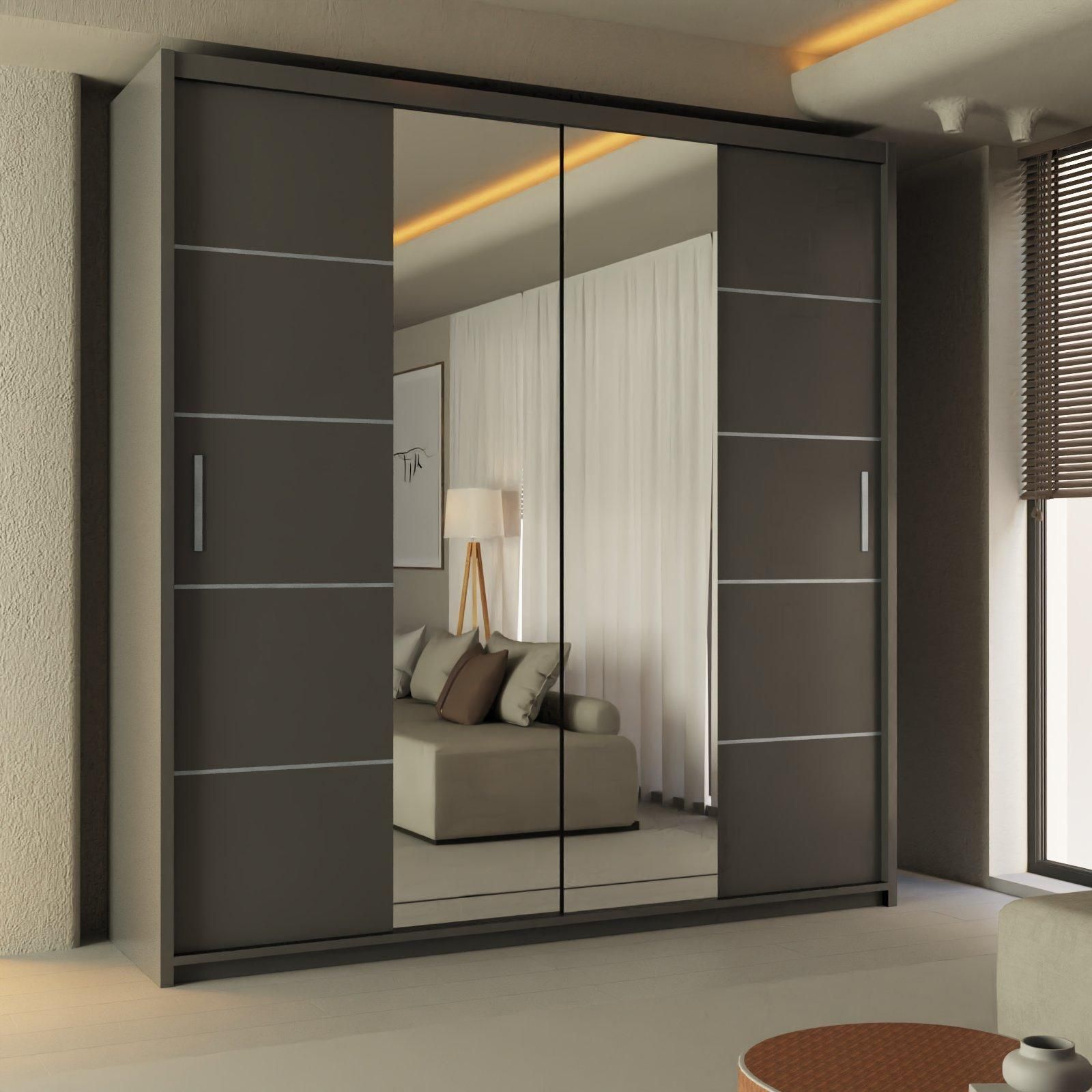 CHOICEWARDROBE Ribon Sliding Mirror Door Wardrobe 203cm X 217cm in Grey – image 1