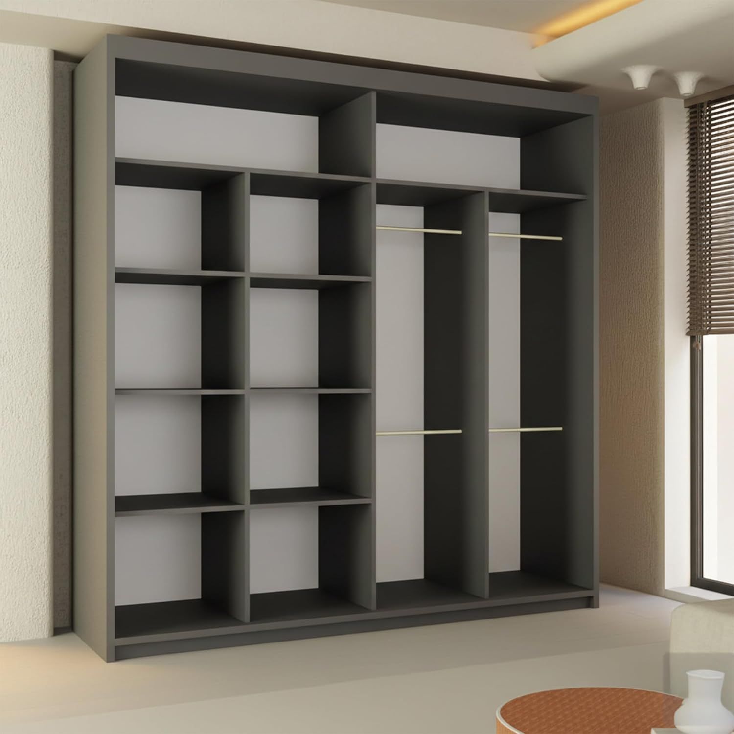 CHOICEWARDROBE Ribon Sliding Mirror Door Wardrobe 203cm X 217cm in Grey – image 4