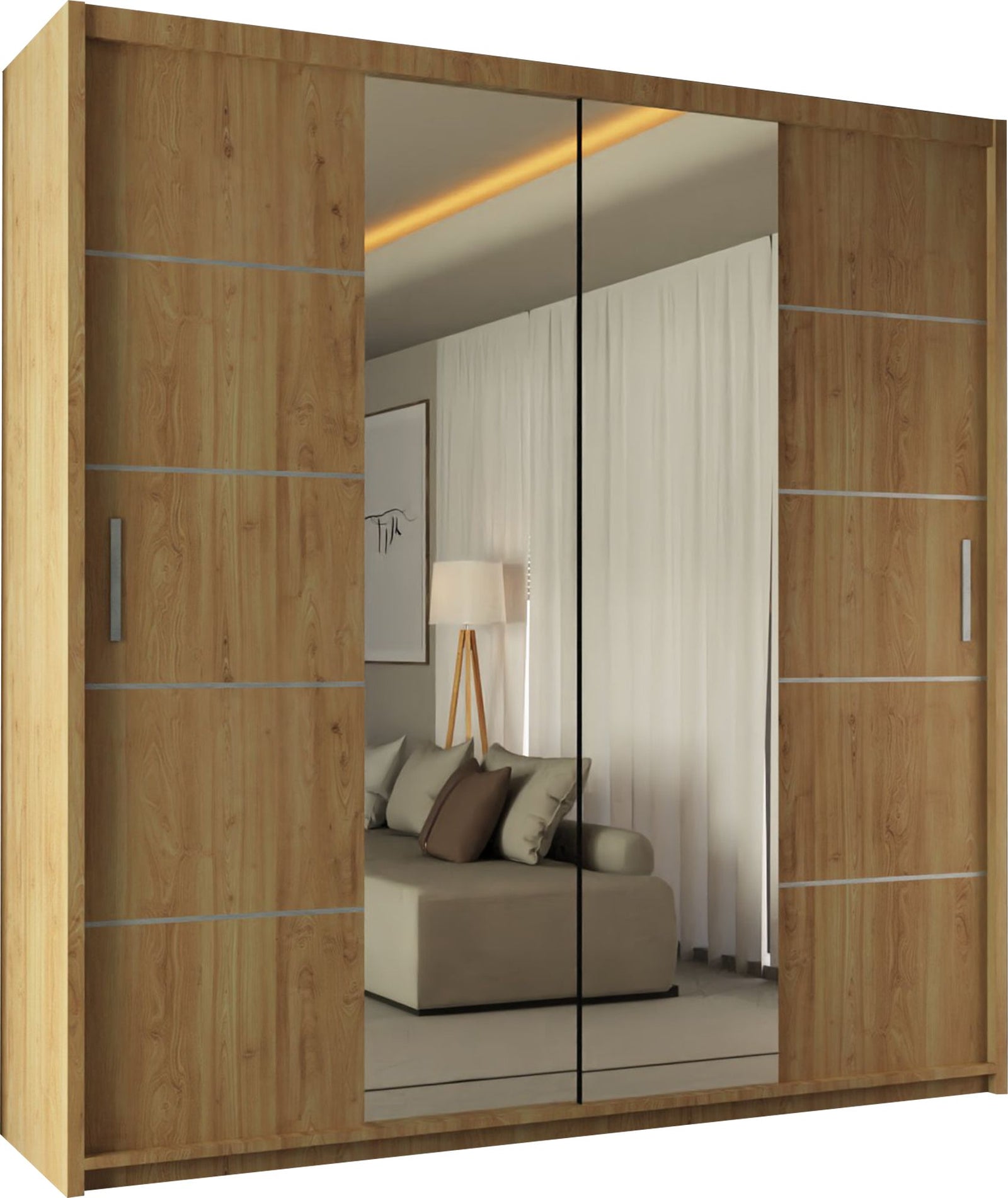 CHOICEWARDROBE Ribon Sliding Mirror Door Wardrobe 150cm X 217cm in Light Oak – image 2