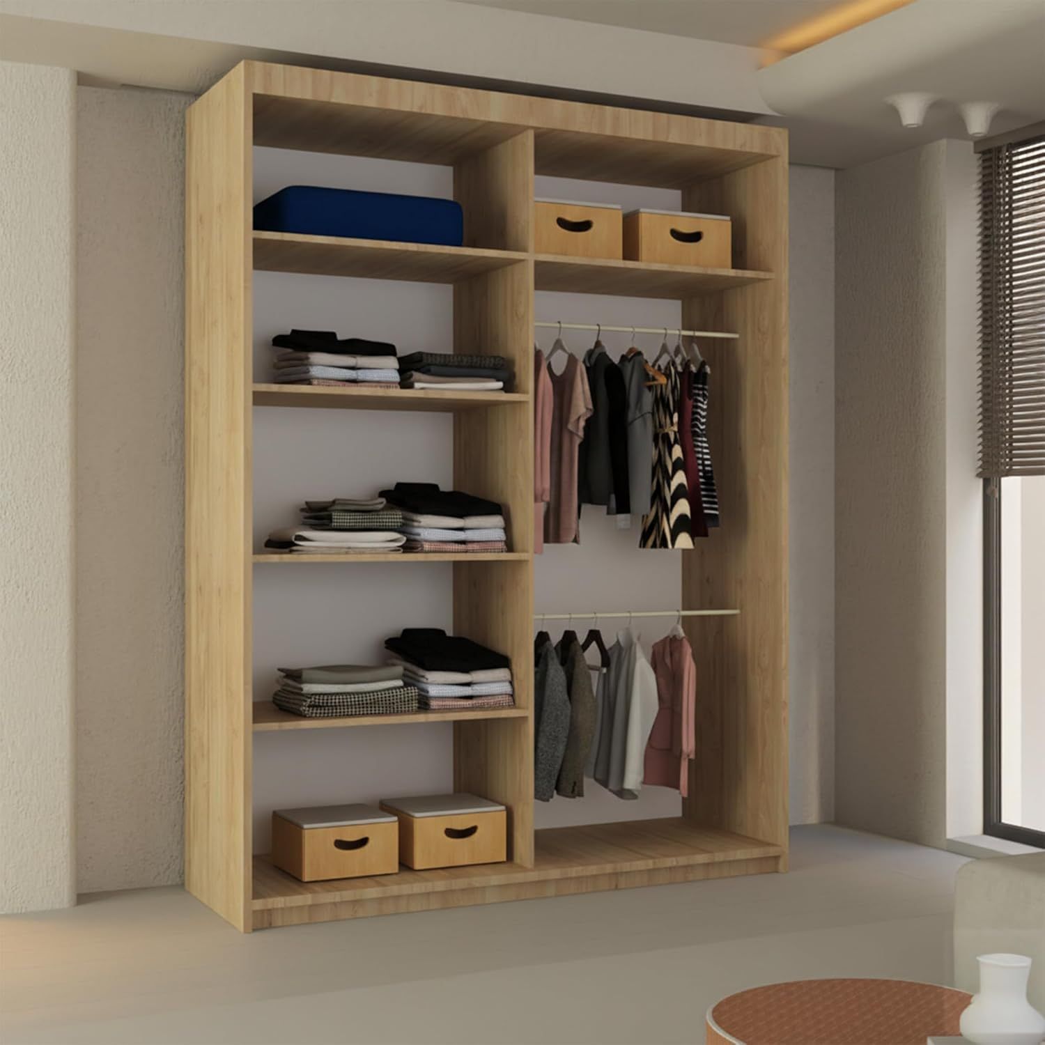 CHOICEWARDROBE Ribon Sliding Mirror Door Wardrobe 180cm X 217cm in Light Oak – image 4