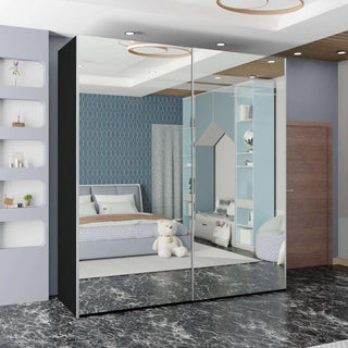 CHOICEWARDROBE Full Mirror Double/Triple Mirror Wardrobe 200cm X 217cm in Black – image 1