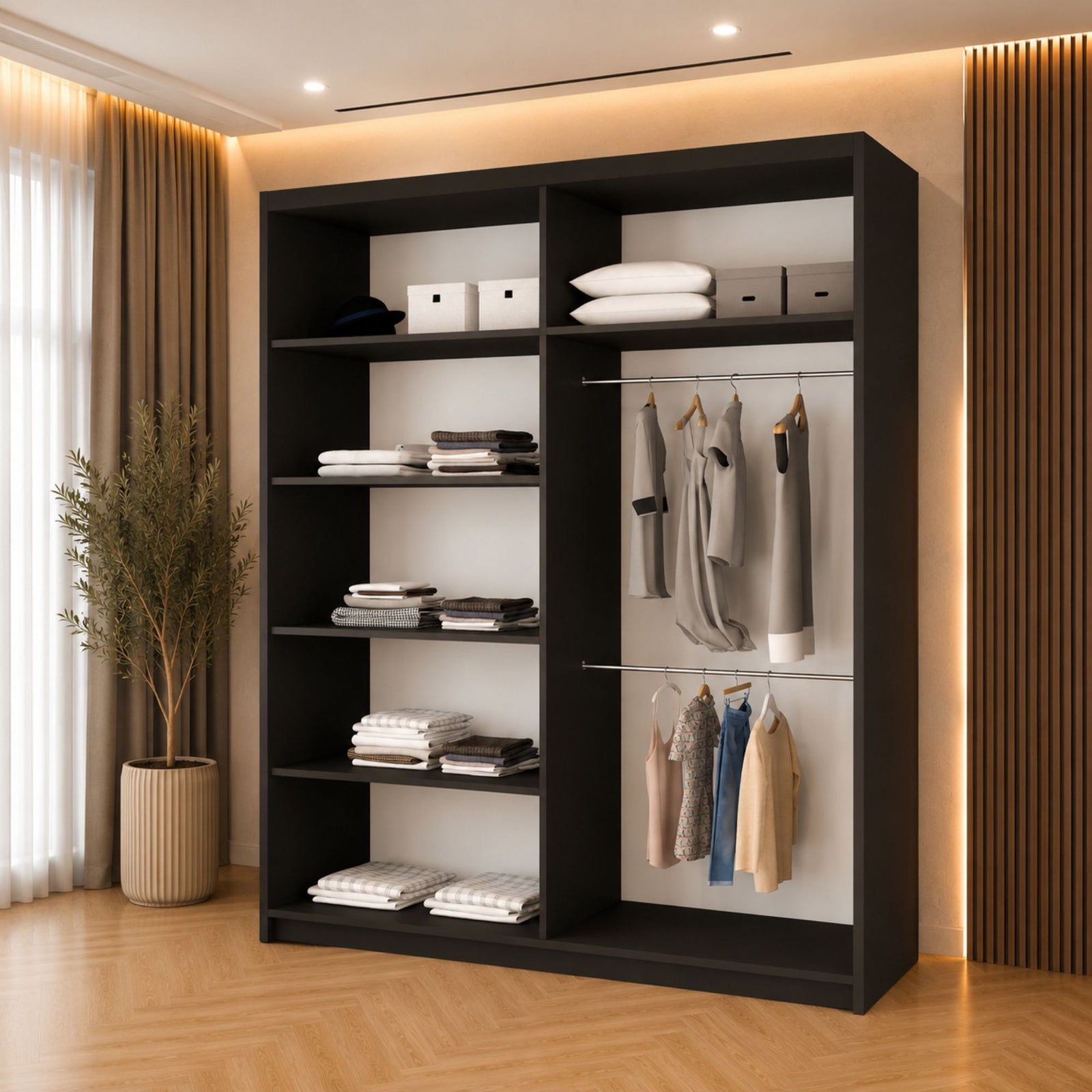 CHOICEWARDROBE Double Center Mirror Sliding Door Wardrobe 180cm X 217cm in Black – image 3