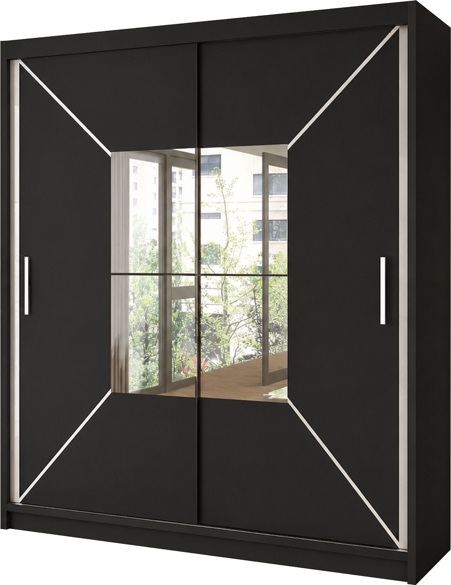 CHOICEWARDROBE Double Center Mirror Sliding Door Wardrobe 203cm X 217cm in Black – image 2