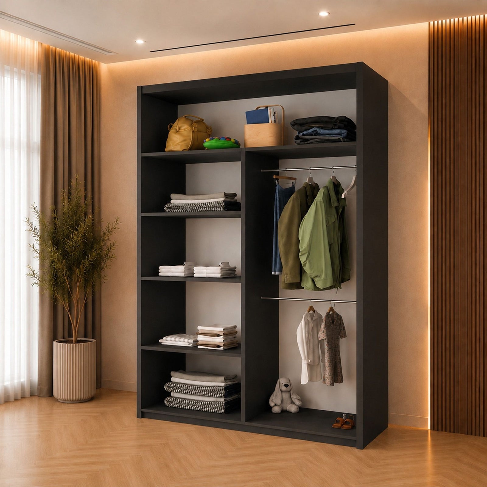 CHOICEWARDROBE Double Center Mirror Sliding Door Wardrobe 203cm X 217cm in Black – image 3