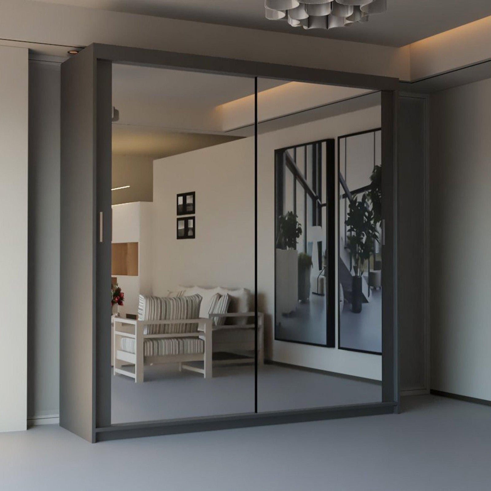 CHOICEWARDROBE Modern Double Sliding Door Wardrobe 180cm X 217cm in Grey – image 1