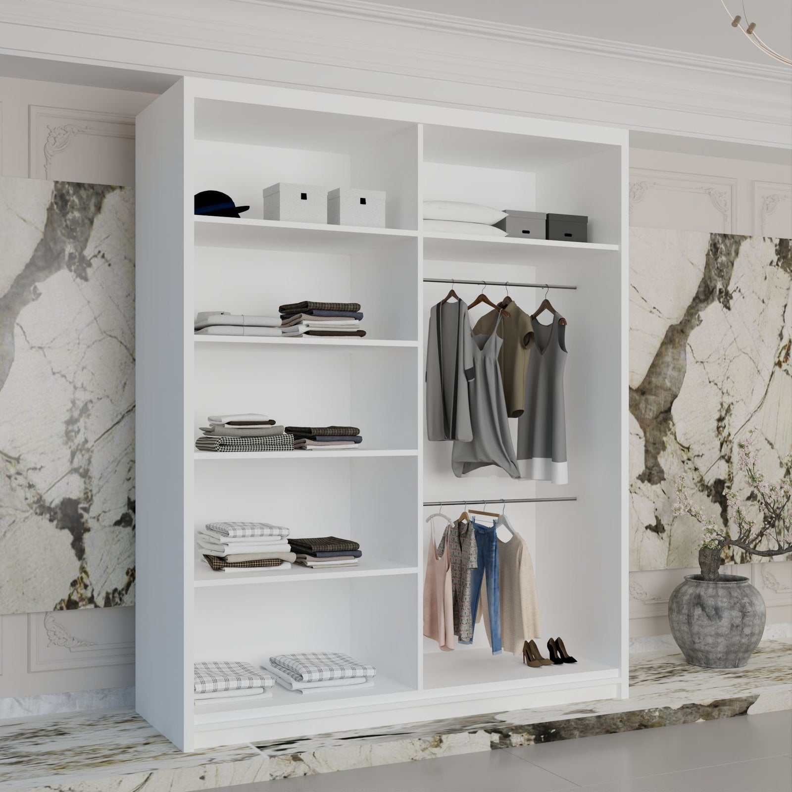 CHOICEWARDROBE Double Mirror Sliding Wardrobe With LED Light W150cm x H217cm x D62cm in White – image 2