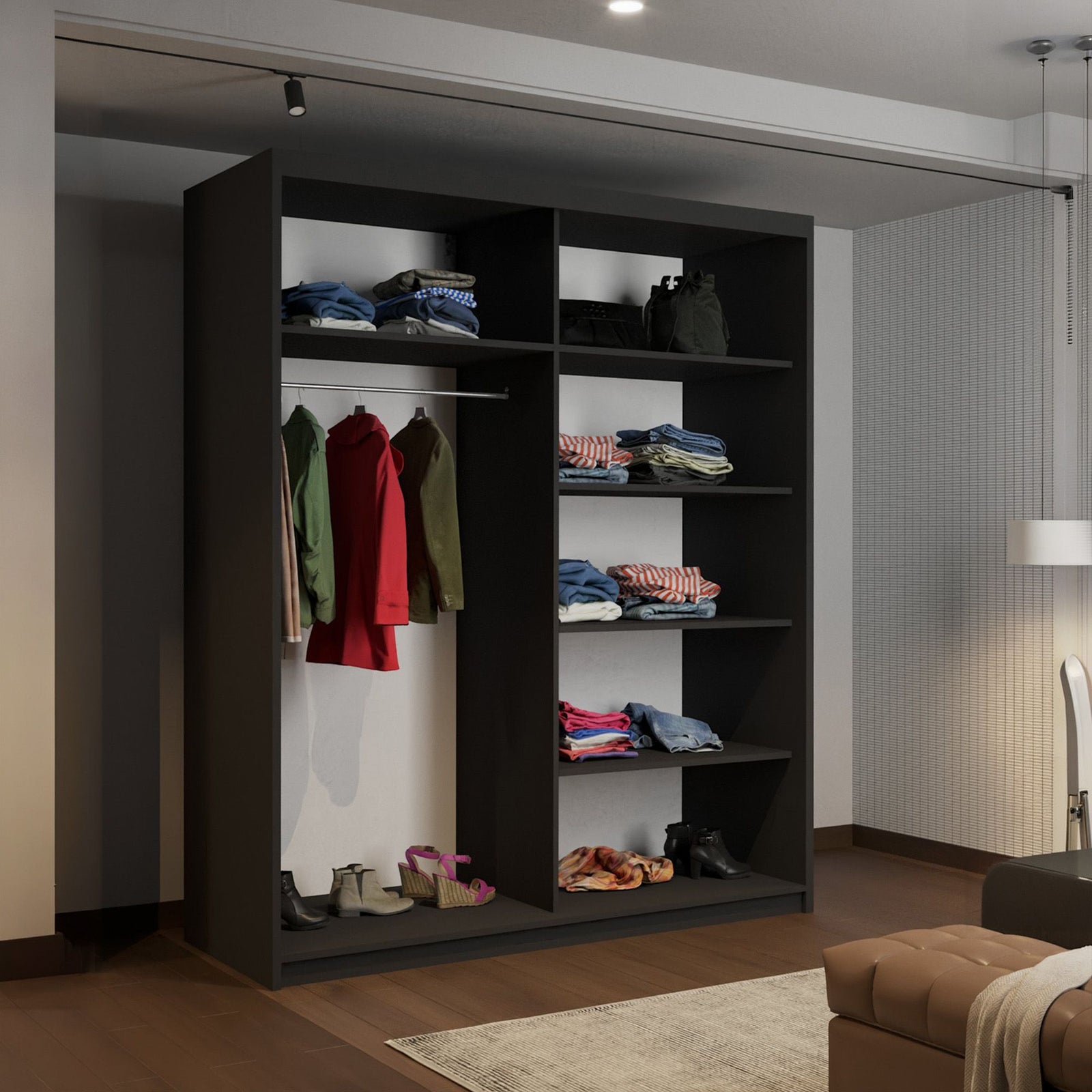 CHOICEWARDROBE Fusion High Gloss Sliding Mirror Door Wardrobe W180cm x H200cm in Black – image 4