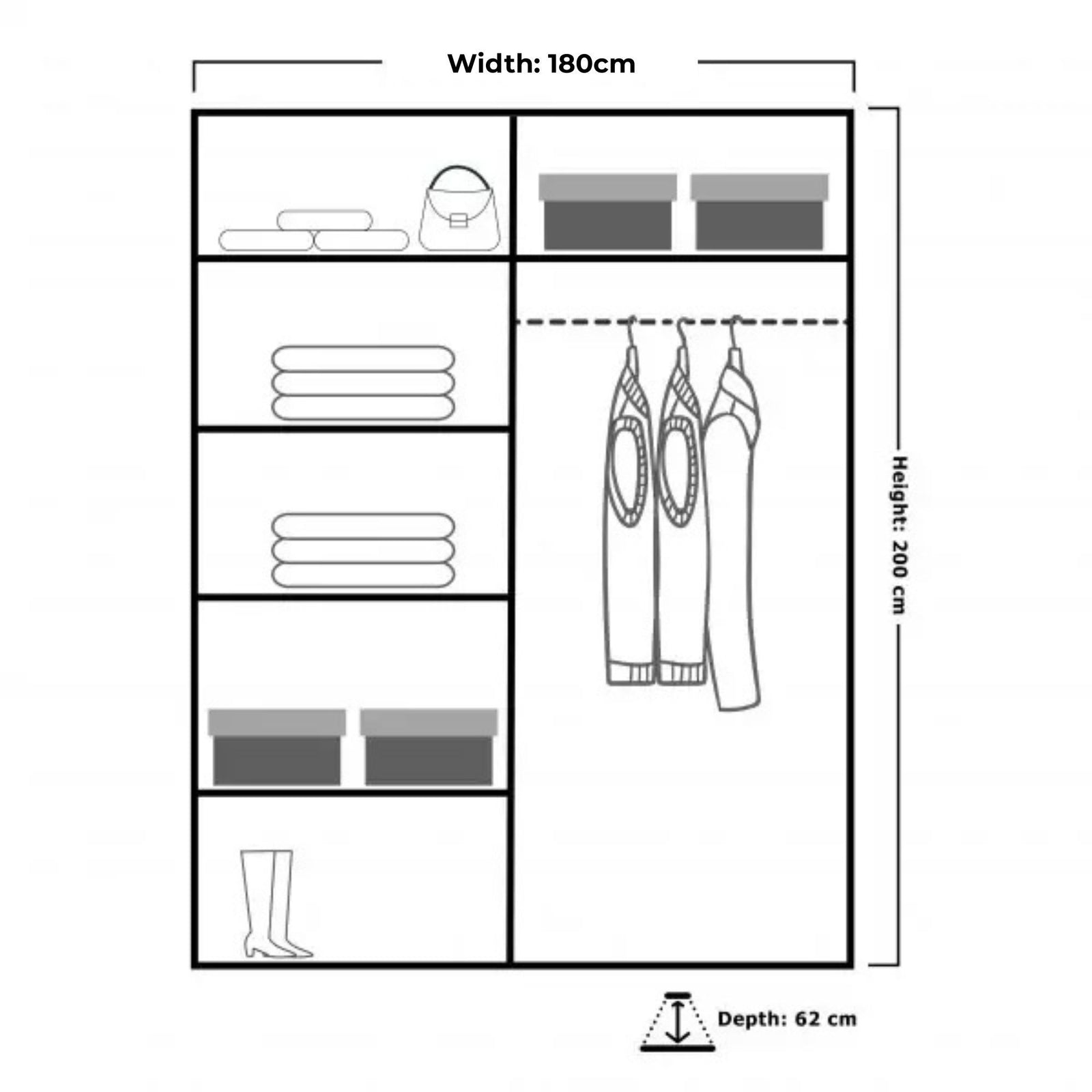 CHOICEWARDROBE Fusion High Gloss Sliding Mirror Door Wardrobe W180cm x H200cm in Black – image 5